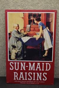 lot 2024 image: Tin Sun-Maid Raisins Sign  Reproduction  15.75 x 10.25