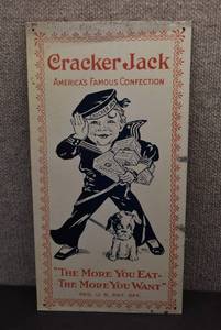 lot 2026 image: Cracker Jack Tin Sign  Reproduction  16 x 8.25