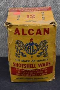 lot 2035 image: Vintage Full Box of Shotshell Wads  Alcan  12 Gauge  7 x 5 x 5