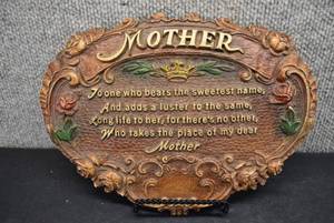 lot 2036 image: Vintage Wood Composite Mother Poem  10.5 x 8
