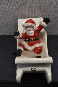 lot 2047 image: Vintage Ceramic Santa and Sleigh  12 x 4.75 x 7.25