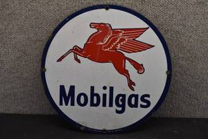 lot 2062 image: Porcelain Mobilgas Sign   Mobil Oil Corp.  11.25