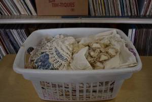 lot 2063 image: Huge Lot of Vintage Linens  Doilies, Tea Towels, Table Runners, Table Cloths and More