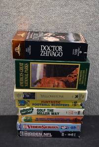 lot 2080 image: Lot of 8 VHS Tapes  Football Bloopers, Golf, Sports Illustrated NBA and NFL