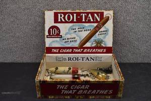 lot 2086 image: Cigar Box With Fishing Lures  Heddon, Egen Line Co.