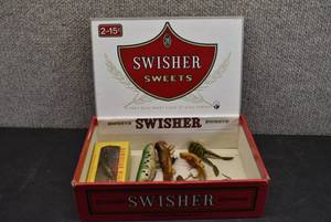 lot 2089 image: Cigar Box of Fishing Lures  Rubber, Plastic, Hand Made