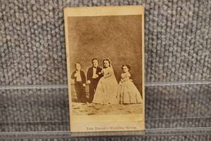 lot 5035 image: Antique Tom Thumbs Wedding Group 1863  Geo. Stinson & Co.   4 x 2.25