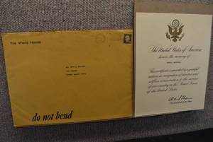 lot 5037 image: Vintage Memorial Card Signed by Richard Nixon  For Fred C. Kepfield  10 x 8