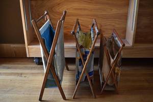 lot 2093 image: Vintage Lot of 3 Folding Knitting Wool Holder Basket  15.75 x 18