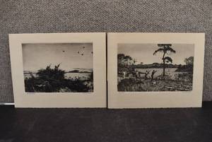 lot 2094 image: Vintage Lot of 2 Intaglio Prints  by A. Lassell Ripley  Good Hunting and The Duck Blind  10.25 x 8