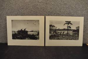 lot 2095 image: Vintage Lot of 2 Intaglio Prints  by A. Lassell Ripley  Good Hunting and The Duck Blind  10.25 x 8