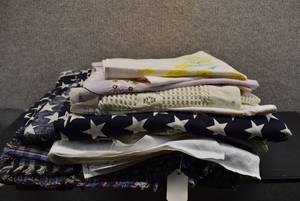 lot 2097 image: Large Fabric Lot  Table Cloths, Place Mats, Doilies, Curtains and Sewing Fabric