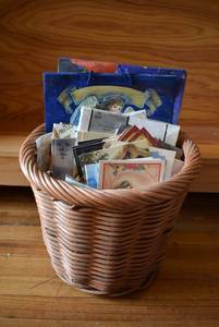 lot 2112 image: Basket Full of Holiday Cards and Gift Bags