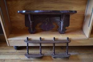 lot 2113 image: Lot of 2 Wood Wall Shelves  23 x 8.5 x 10 and 20.5 x 9.5 x 4