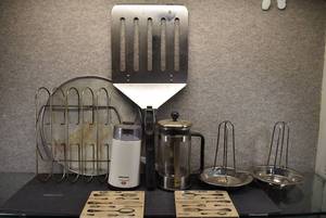 lot 6091 image: Lot of 9 Kitchen Tools and Utensils  Huge Spatula, Coffee Grinder, Mr.Coffee French Press and more
