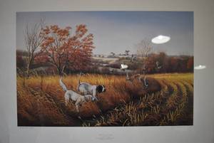 lot 2068 image: Bird Dog Country Lithograph Print  John S. Eberhardt  Signed  30 x 22.5