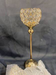 lot 20006 image: GOLD CANDLE CRYSTAL HOLDER SET OF 3