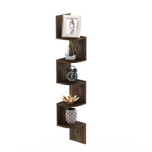 lot 20051 image: Furinno 5 Tier Wall Mount Floating Radial Corner Shelf, FR16122CWN