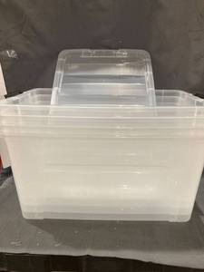 lot 20160 image: IRIS PLASTIC STORAGE CONTAINERS SET OF 3 WITH 1 LID