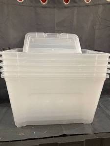 lot 20167 image: IRIS PLASTIC STORAGE CONTAINERS WITH LIDS 5 containers 3 lids ONE CRACKED LID