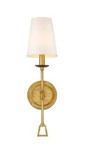 lot 20216 image: Antique Gold 1.one Light Sconce 20 H Tall White Shade Wall Fixture Distressed