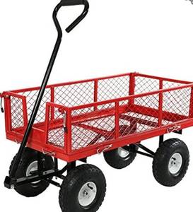 lot 20229 image: HEAVY DUTY STEEL UTILITY WAGON COLOR - RED