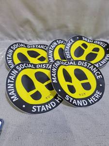 lot 60158 image: 5 Stylish Social Distancing Floor Stickers Decals -One Way Floor Decal Sign- Wait Here Sign Distance of 6 Feet Sticker Markers for Crowd Control Guidance - (Yellow