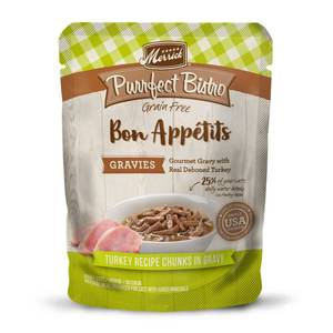 lot 39029 image: Merrick Purrfect Bistro Bon Appetits Grain Free Turkey Recipe Chunks in Gravy Wet Cat Food, 3 oz., Case of 24, 24 X 3 OZ