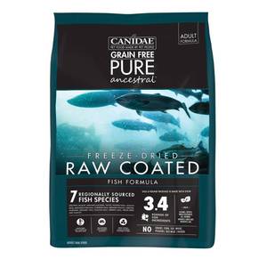 lot 39154 image: CANIDAE Grain Free PURE Ancestral Diet Dog Dry Raw Coated Fish Formula with Salmon, Mackerel, & Pacific Whiting, 4 lbs.