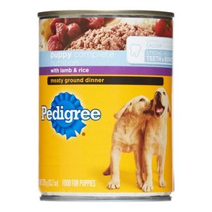 lot 39156 image: Pedigree Meaty Ground Dinner All Breeds Puppy Lamb & Rice Wet Dog Food, 13.2 Oz (Case of 12)