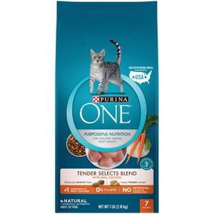lot 39157 image: Purina ONE Natural Dry Cat Food, Tender Selects Blend With Real Chicken, 7 lb. Bag