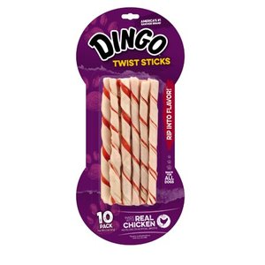 lot 39171 image: Dingo Twist Sticks 20 Count, Rawhide For Dogs, Made With Real Chicken