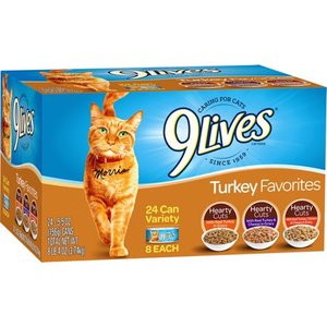 lot 39184 image: (24 Pack) 9Lives Turkey Favorites Variety Pack Wet Cat Food Wet Cat Food, 5.5 oz. Cans