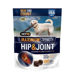 lot 39185 image: VetIQ Maximum Strength Hip And Joint Supplement For Dogs, 180 Chicken Flavored Soft Chews