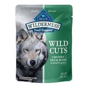 lot 39191 image: Blue Buffalo Wilderness Grain Free Wild Cuts Wet Dog Food Topper Chunky Duck Bites - 3oz