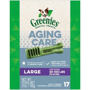 lot 39222 image: GREENIES Aging Care Large Size Natural Dental Dog Treats, 27 oz. Pack (17 Treats)