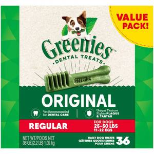 lot 39227 image: GREENIES Original Regular Size Natural Dental Dog Treats, 36 oz. Pack