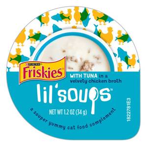 lot 39239 image: (8 Pack) Friskies Natural, Grain Free Wet Cat Food Complement, Lil Soups With Tuna in Chicken Broth, 1.2 oz. Cups