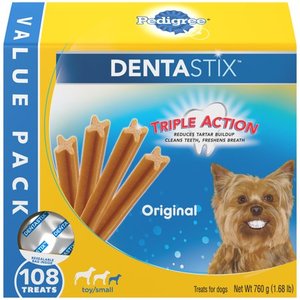 lot 39248 image: PEDIGREE DENTASTIX ToySmall Dog Dental Treats Original Flavor Dental Bones, 1.68 lb. Value Pack (108 Treats)