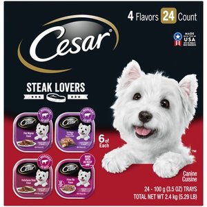 lot 39250 image: (24 Pack) CESAR Wet Dog Food Steak Lovers Variety Pack with Real Meat, 3.5 oz. Easy Peel Trays