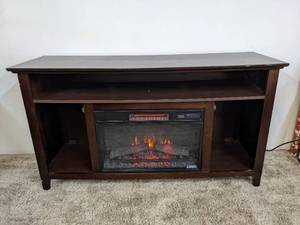 lot 315 image: Brown Console TV Stand Fireplace Heater