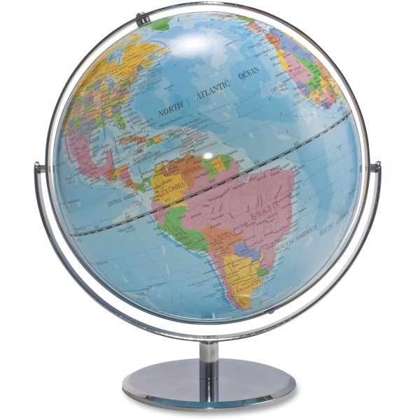 lot 31794 image: Advantus 12-Inch Globe with Blue Oceans, Silver-Toned Metal Desktop Base,Full-Meridian