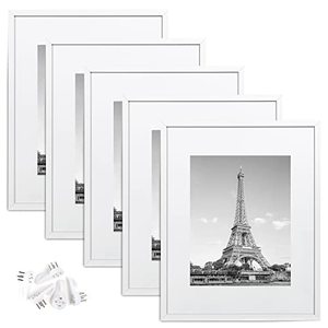 lot 30013 image: upsimples 16x20 Picture Frame Set of 5,Display Pictures 11x14 with Mat or 16x20 Without Mat,Wall Gallery Poster Frames,White