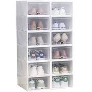 lot 30056 image: 122436 Pack Clear Plastic Stackable Shoe Storage Boxes White- Retail$76.98