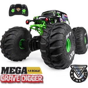 lot 5447 image: Monster Jam, Official Mega Grave Digger All-Terrain Remote Control Monster Truck with Lights, 1 6 Scale, Kids Toys for Boys