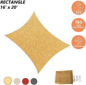 lot 5448 image: AsterOutdoor Sun Shade Sail Rectangle 16 x 20 UV Block Canopy for Patio Bac...