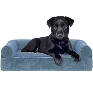 lot 5452 image: FurHaven Pet Dog Bed Orthopedic Faux Fur & Velvet Sofa-Style Couch Pet Bed for Dogs & Cats, Harbor Blue, Small