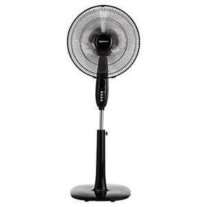 lot 5464 image: Basics Oscillating Dual Blade Standing Pedestal Fan with Remote - 16-Inch