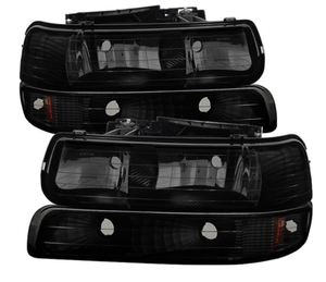 lot 5554 image: Xtune Chevy Tahoe 00-06 Amber Crystal Headlights w Bumper Lights Black Smoke HD-JH-CSIL99-SET-BSM