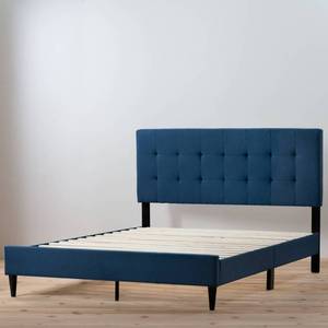 lot 16474 image: Full Tara Upholstered Platform Bed Frame with Square Tufted Headboard Navy - Brookside Home